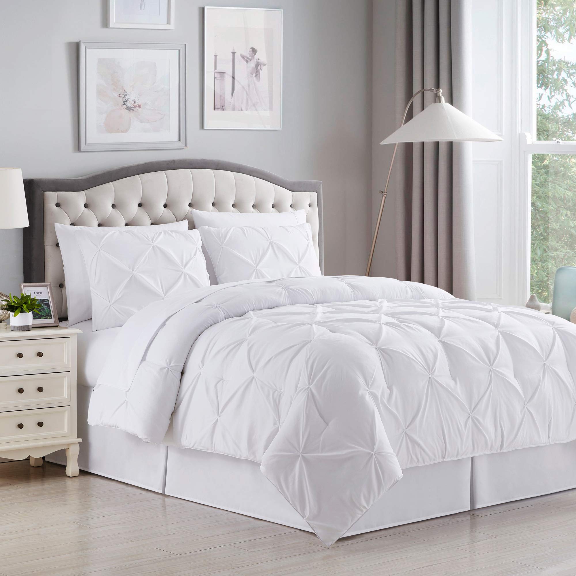 Queen Comforter Set 8 Piece Bed in a Bag with Bed Skirt, Fitted Sheet, Flat Sheet, 2 Pillowcases, 2 Pillow Shams, Queen, Pintuck