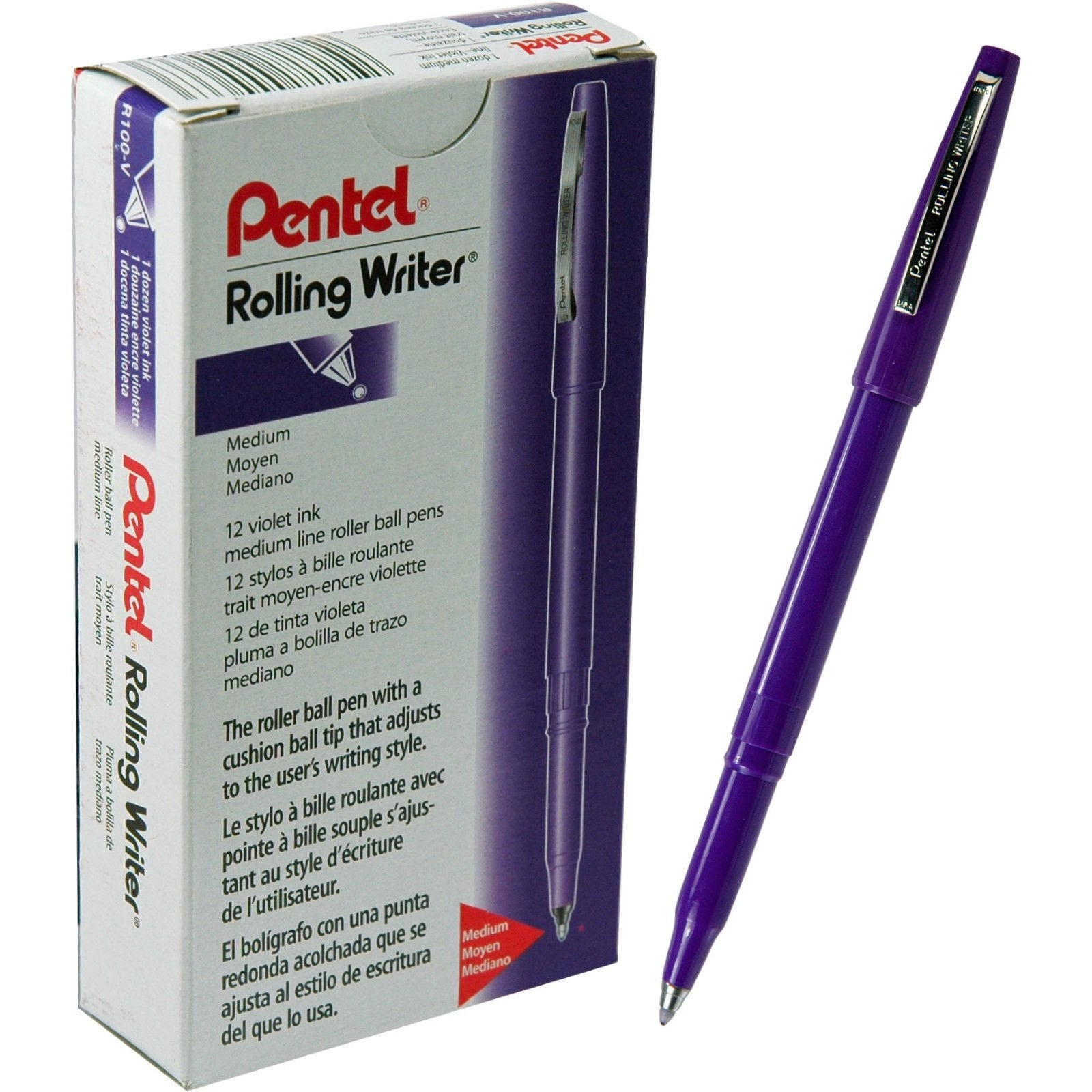 Pentel Rolling Writer Rollerball Pen, 4Mm Medium Tip, Violet Barrel/Ink, Dozen Penr100V (R100-V)