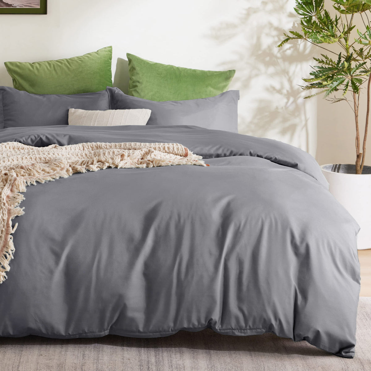 Bedsure Grey Duvet Cover Full Size - Soft Brushed Microfiber Duvet Cover Set 3 Pieces With Zipper Closure, 1 Duvet Cover 80X90 I