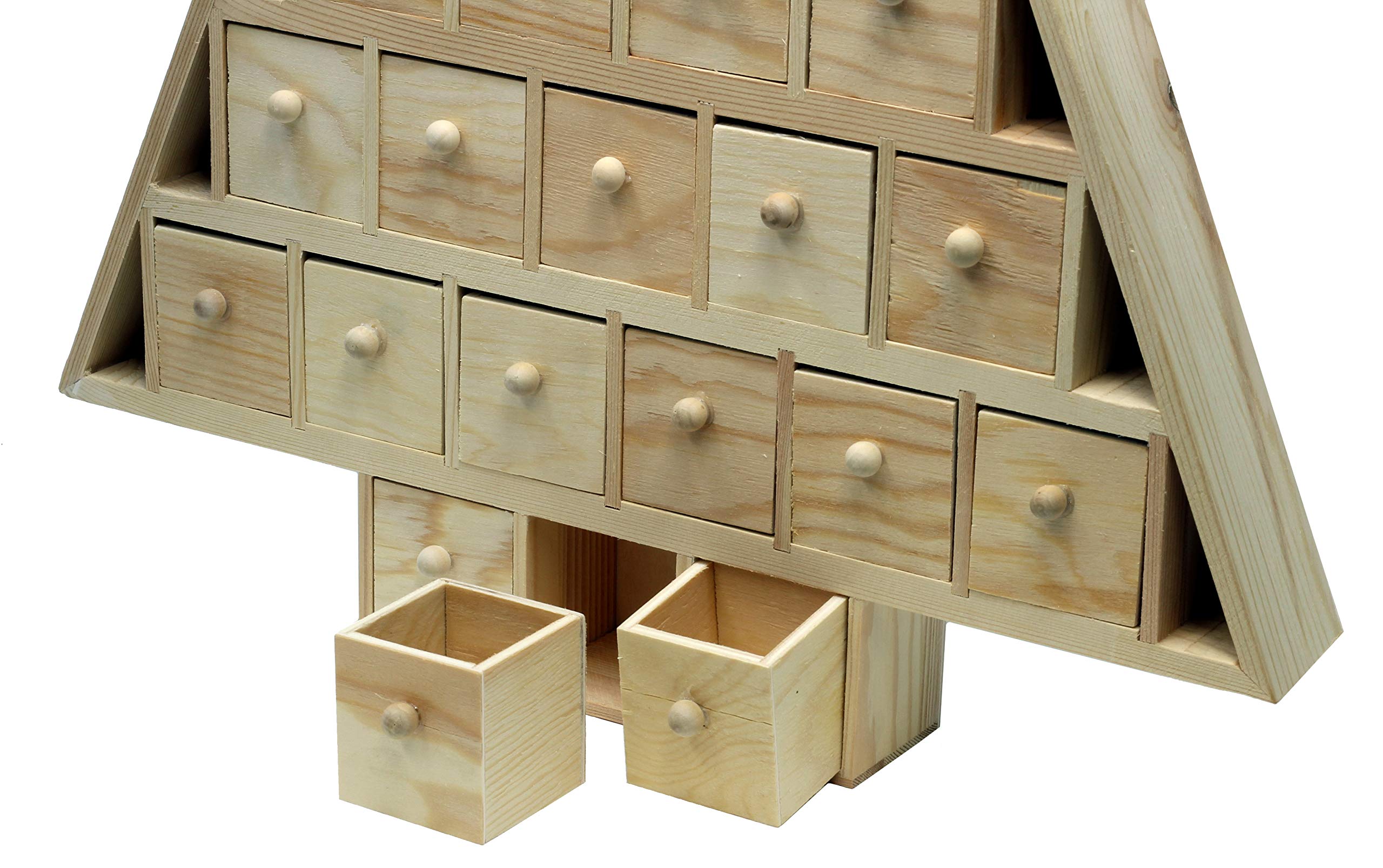 20 Inch Tall Christmas Tree Shaped Advent Calendar - Countdown With 24 Removable, Fillable Drawers | Unfinished Wood, Ready To D