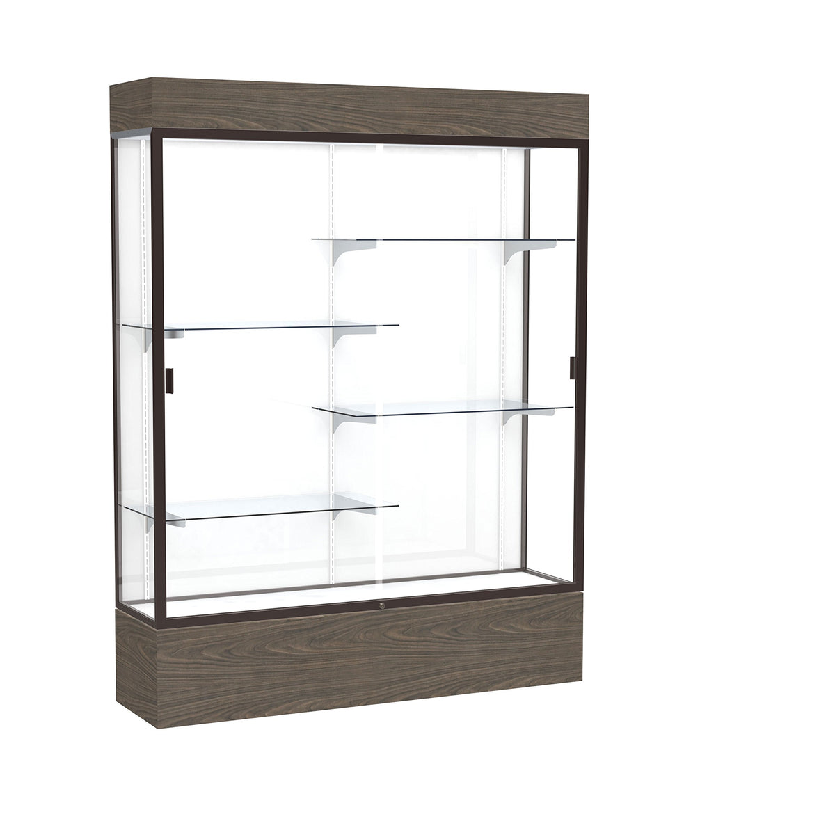 Waddell Reliant Lighted Vinyl Floor Display case, 60&quot;x80&quot;x16&quot;, Walnut/Dark Bronze