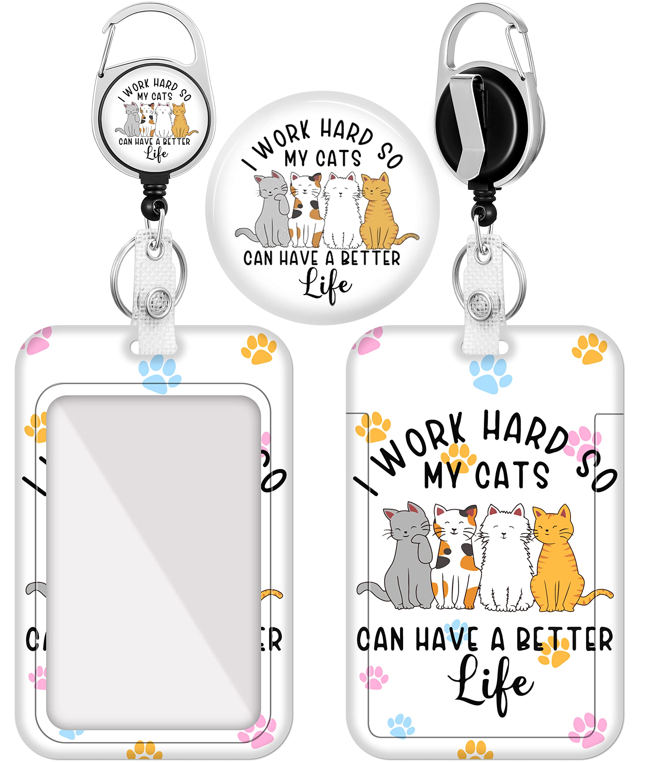Plifal Badge Holder With Retractable Reel, Cute Funny Cats Id Name Tag Work Badge Clip Heavy Duty Vertical Card Protector Cover