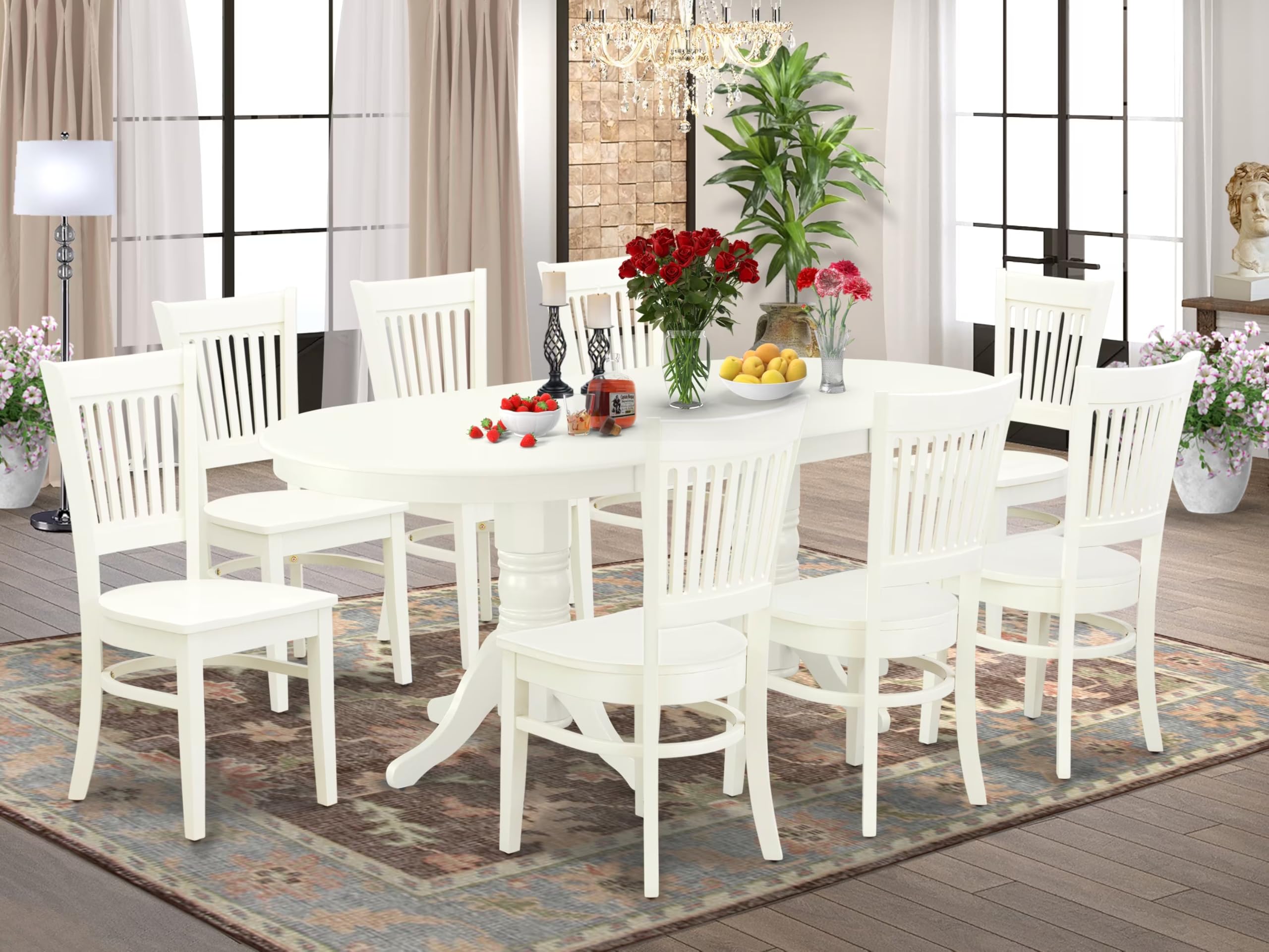 East West Furniture Vava9-Lwh-W 9 Piece Dining Room Table Set - Thumbnail 2