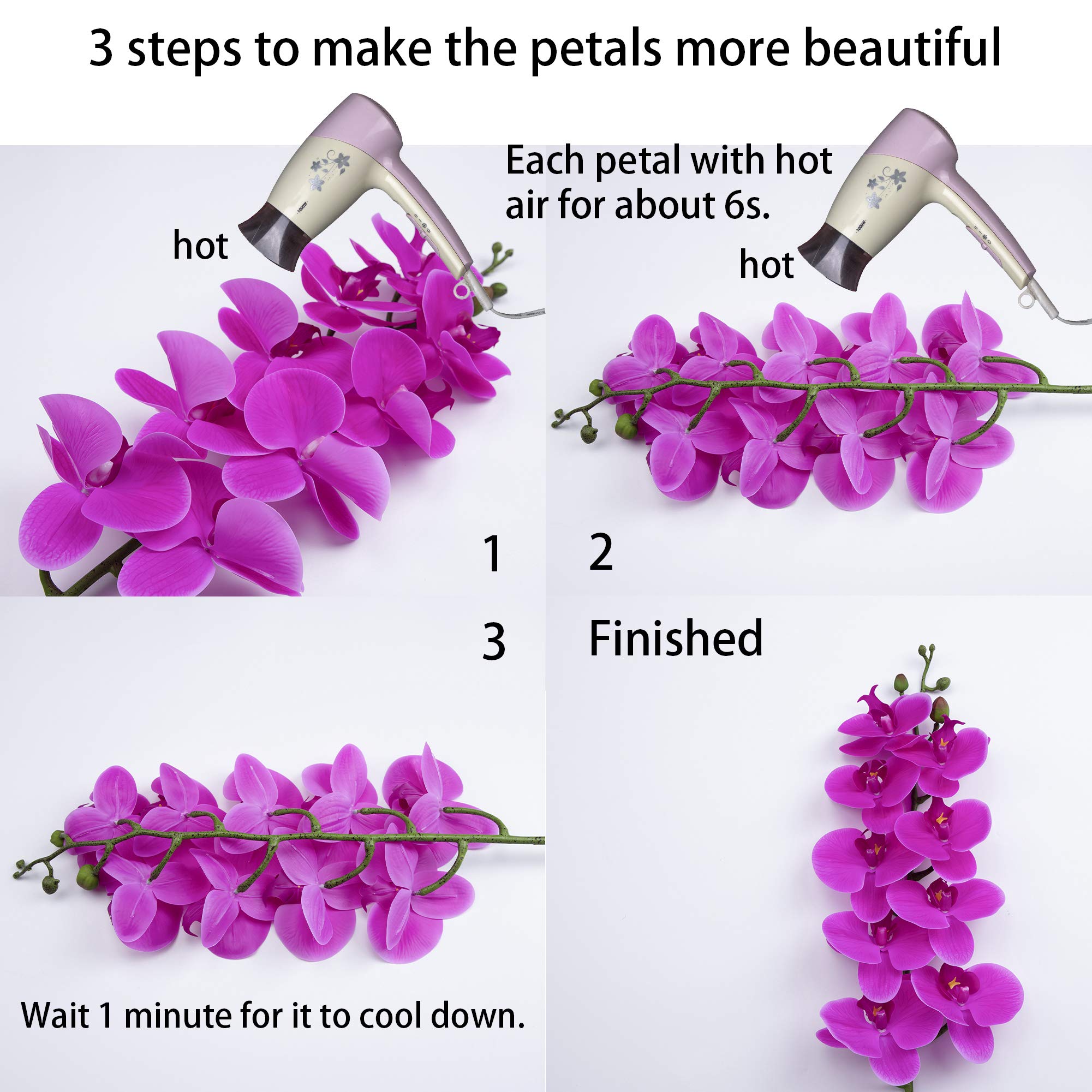 Fnize Artificial Orchid Stems Real Touch Latex Phalaenopsis Branches Faux Cymbidium Flowers 9 Large Petals 38 Inches 2Pcs (Rose