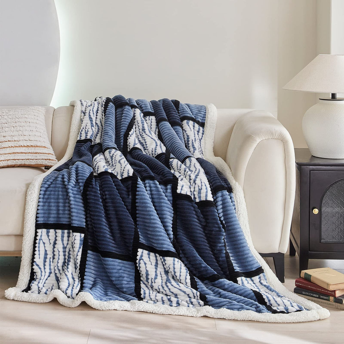 Gracelife Sherpa Throw Blanket 60   X80   , Plaid Warm Cozy Throw Blankets For Sofa, Couch, Bed, Reversible Throws Fluffy Plush