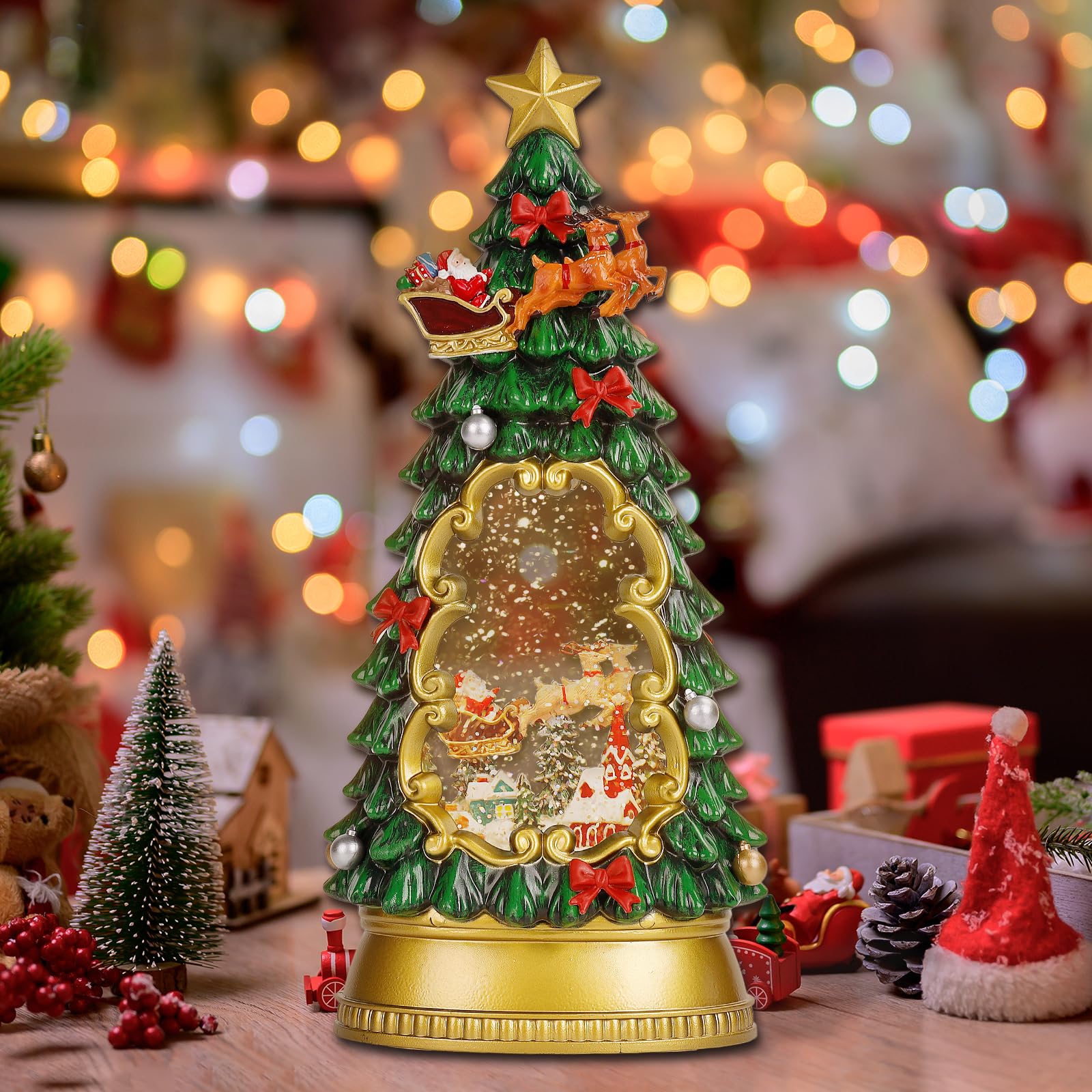 LSISOVO Christmas Snow Globes,with Musical and 6 Hour Timer,Snow Globes Lights, Christmas Indoor Decorations, Christmas Tree Dec