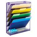 Easepres Wall File Organizer, 5 Tier Purple Hanging File Holder Wall Mount Mail Organizer Magazine Paper Rack Sorter For Home Of