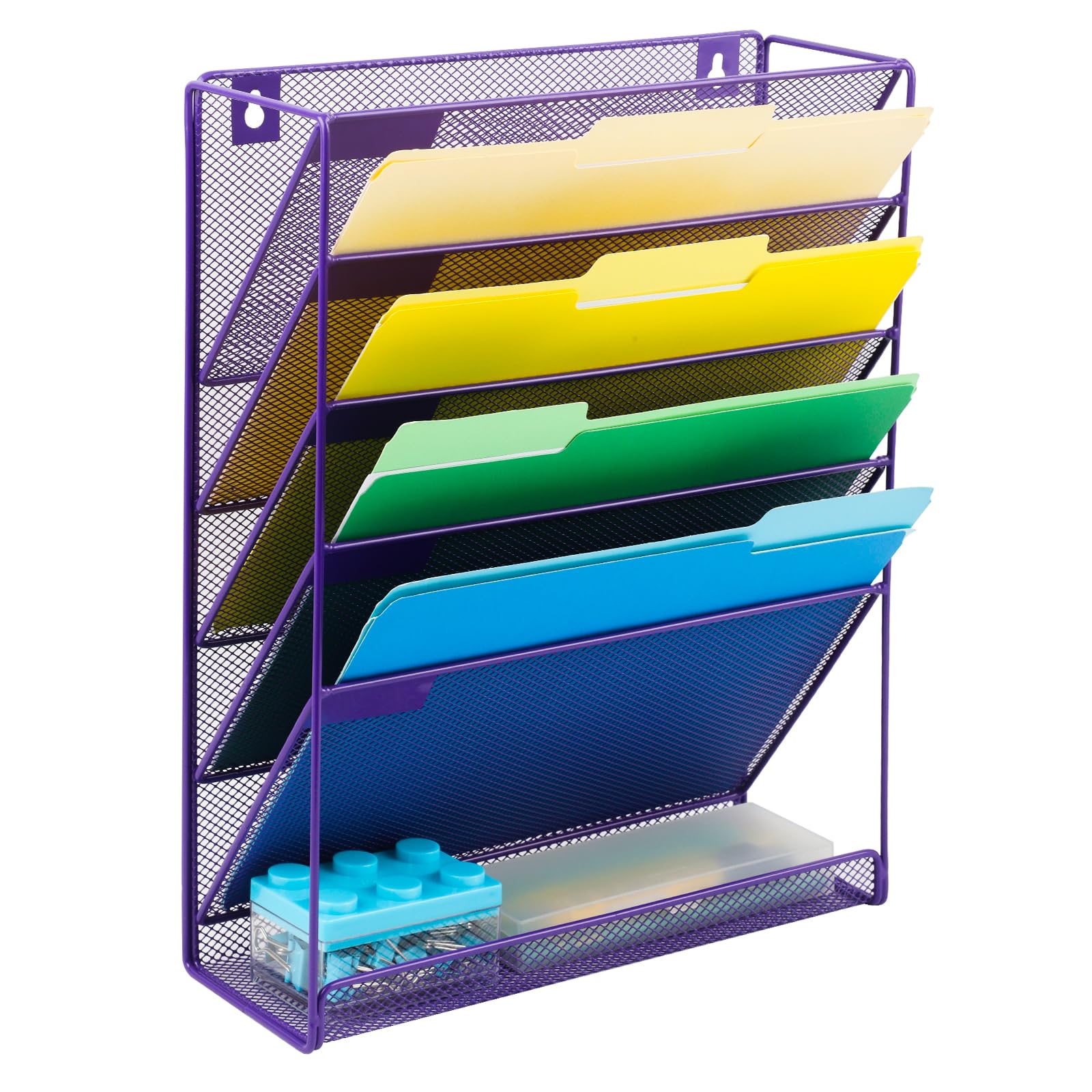 Easepres Wall File Organizer, 5 Tier Purple Hanging File Holder Wall Mount Mail Organizer Magazine Paper Rack Sorter For Home Of