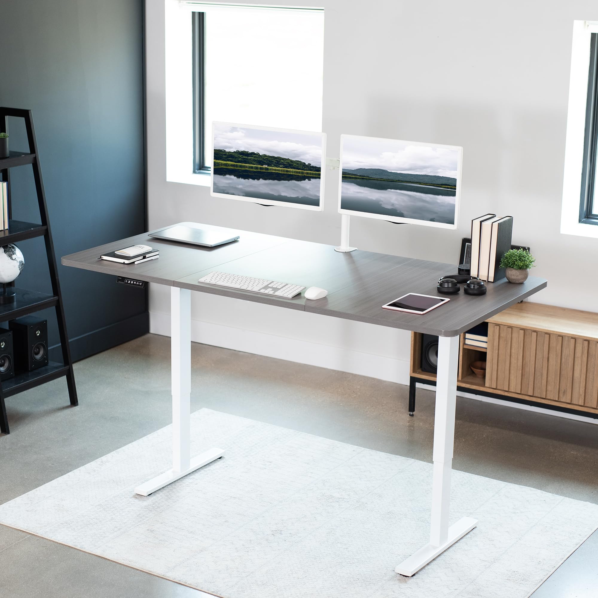 Vivo Electric 71 X 36 Inch Standing Desk Workstation, Memory Controller Height Adjustment, 1B Series, Dark Gray Top White Frame, Desk-Kit-1W7G-36