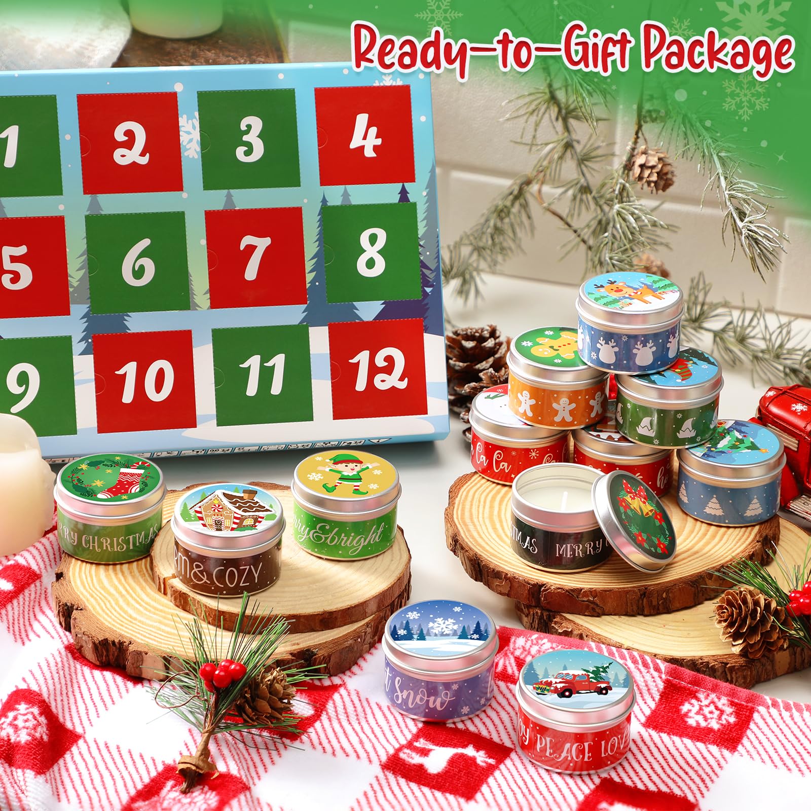 Tuitessine 12 Days Christmas Advent Calendar 2024 Scented Candles Gift 2024 For Women Adults Soy Wax Jar Candles Countdown Gifts