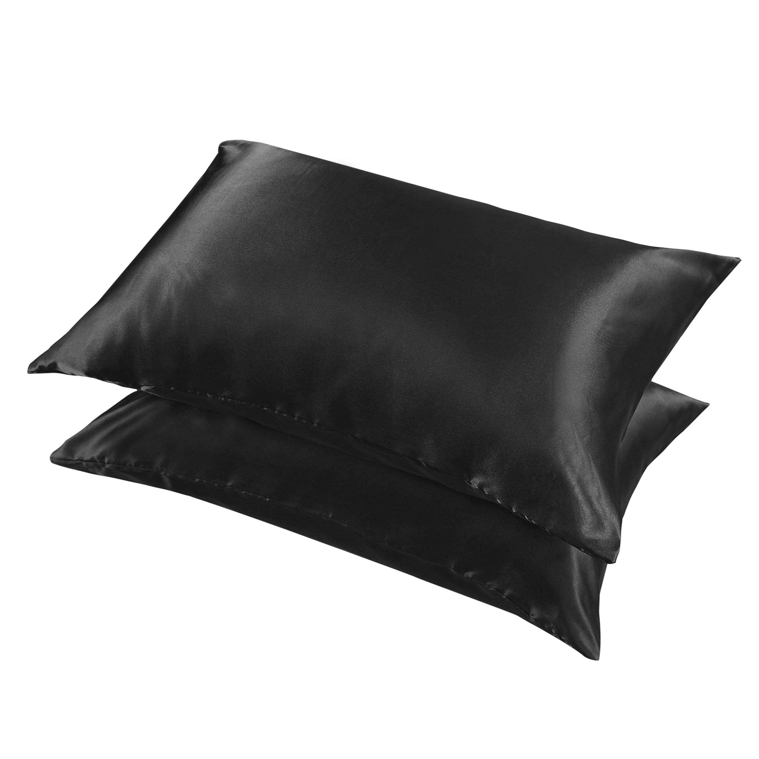 Lcbd Standard Size Satin Pillowcase For Hair And Skin, Black Silk Satin Pillowcases Set Of 2, Satin Cooling Pillow Covers With E