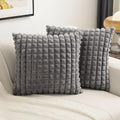 Futei Grey Decorative Throw Pillow Covers 20X20 Inch Set Of 2,Square Gray Checked Cushion Case,Fluffy Faux Rabbit Fur Plaid & So