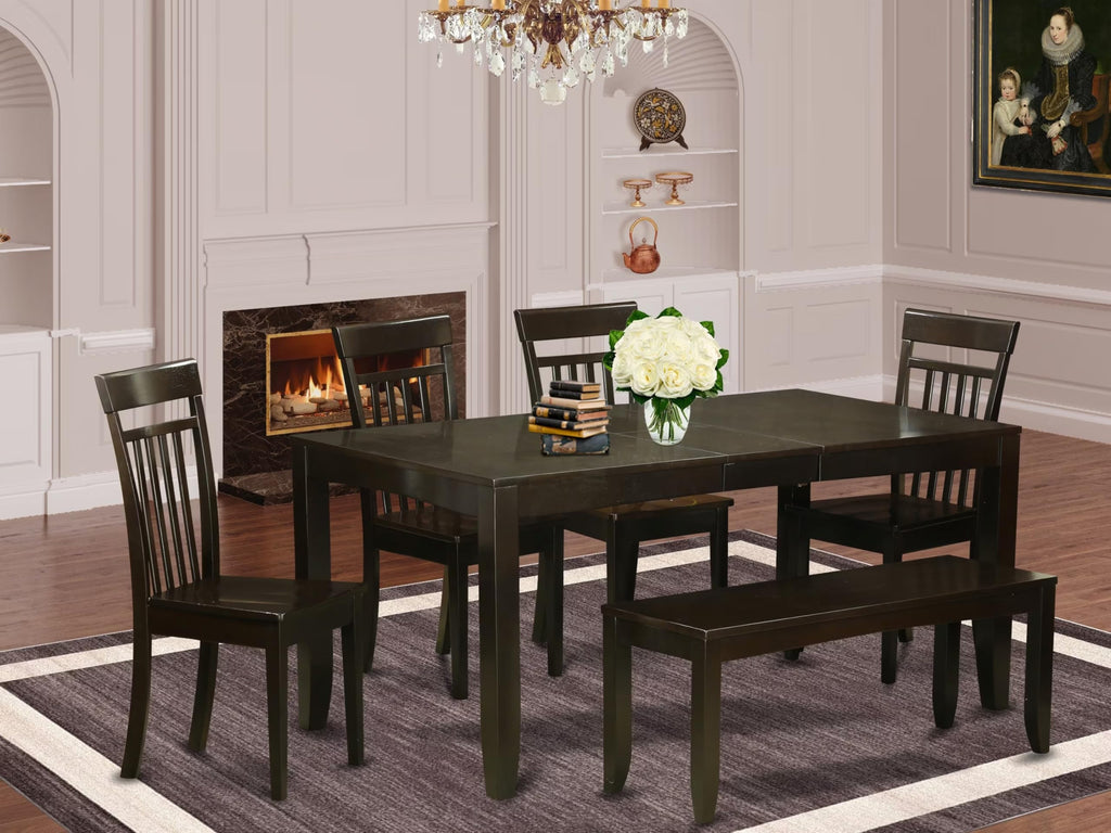 East West Furniture LYCA6-CAP-W Lynfield 6 Piece Modern Set Contains a Rectangle Wooden Table with Butterfly Leaf and 4 Dining Chairs with a Bench, 36x66 Inch, Cappuccino