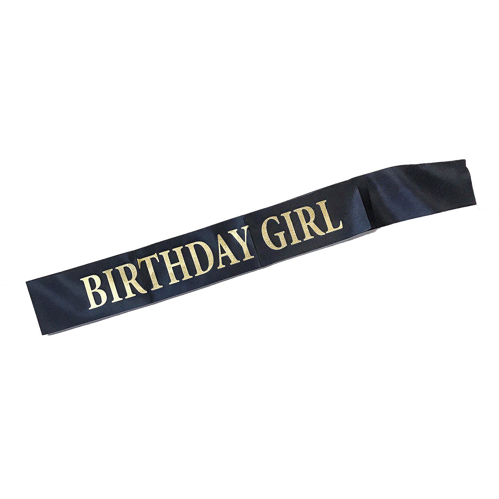 Dadam Birthday Sash For Girls Black Satin Birthday Girl Sash With Gold Glitter Lettering Party Favors, Supplies And Decorations