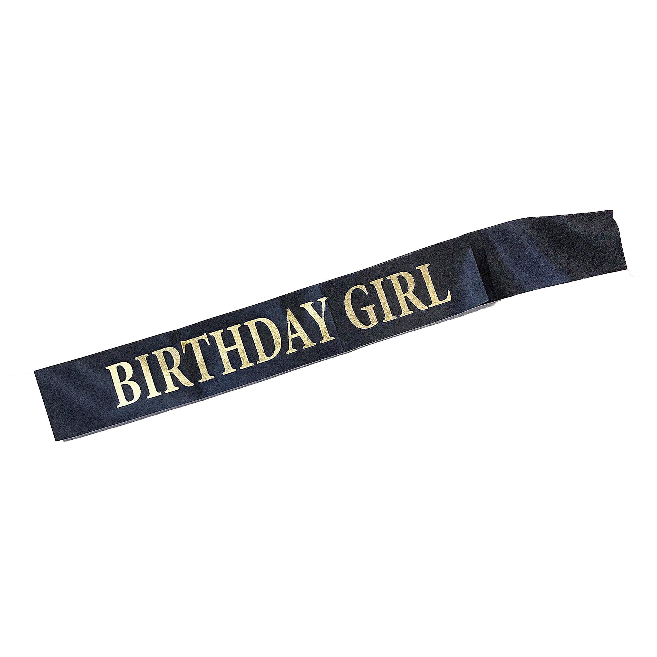 Dadam Birthday Sash For Girls Black Satin Birthday Girl Sash With Gold Glitter Lettering Party Favors, Supplies And Decorations
