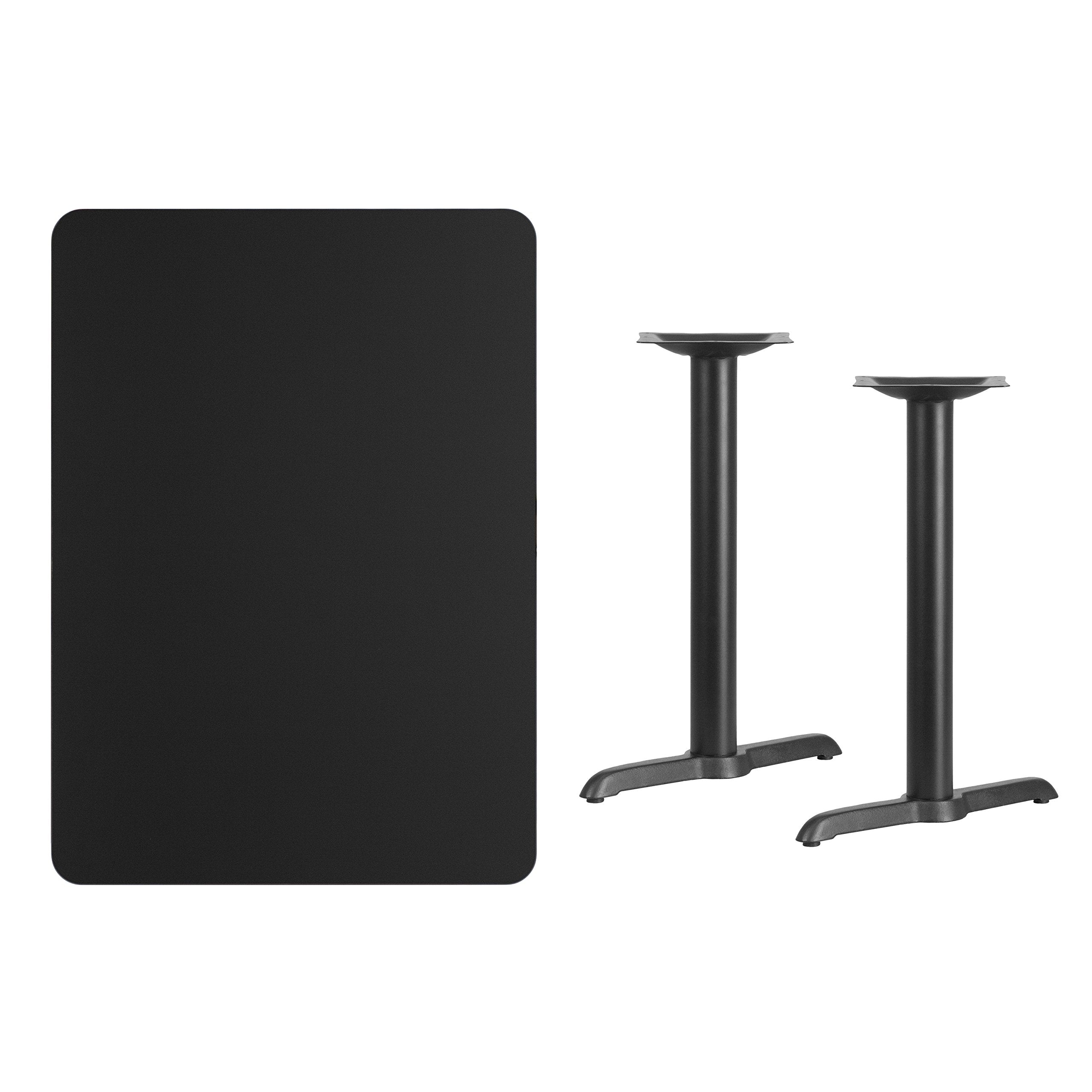 Flash Furniture Stiles 30'' x 42'' Rectangular Black Laminate Table Top with 5'' x 22'' Table Height Bases