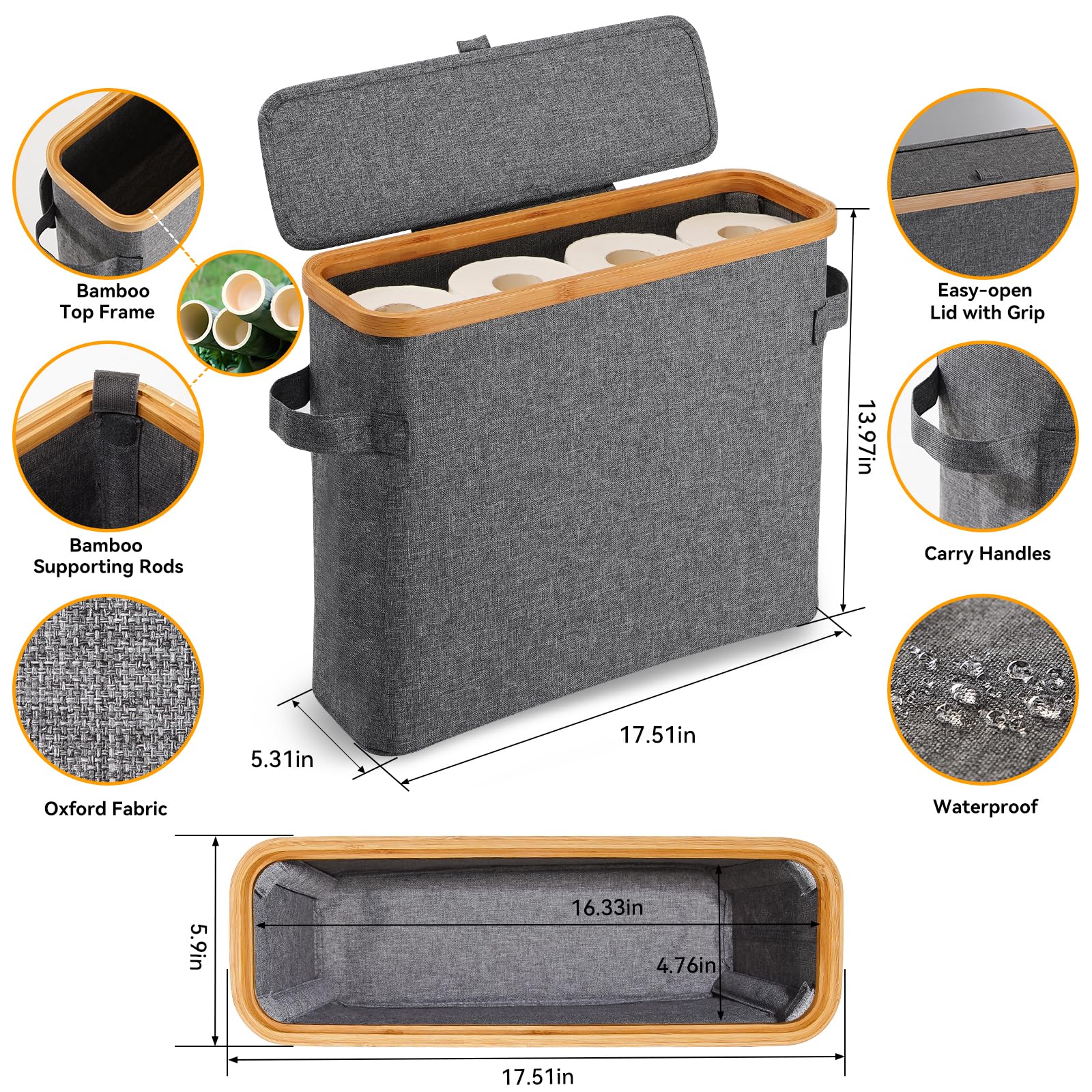 Toilet Paper Storage Basket With Lid, Bamboo Toilet Paper Storage Holder Stand Organizer For Bathroom, Toilet Paper Storage Box