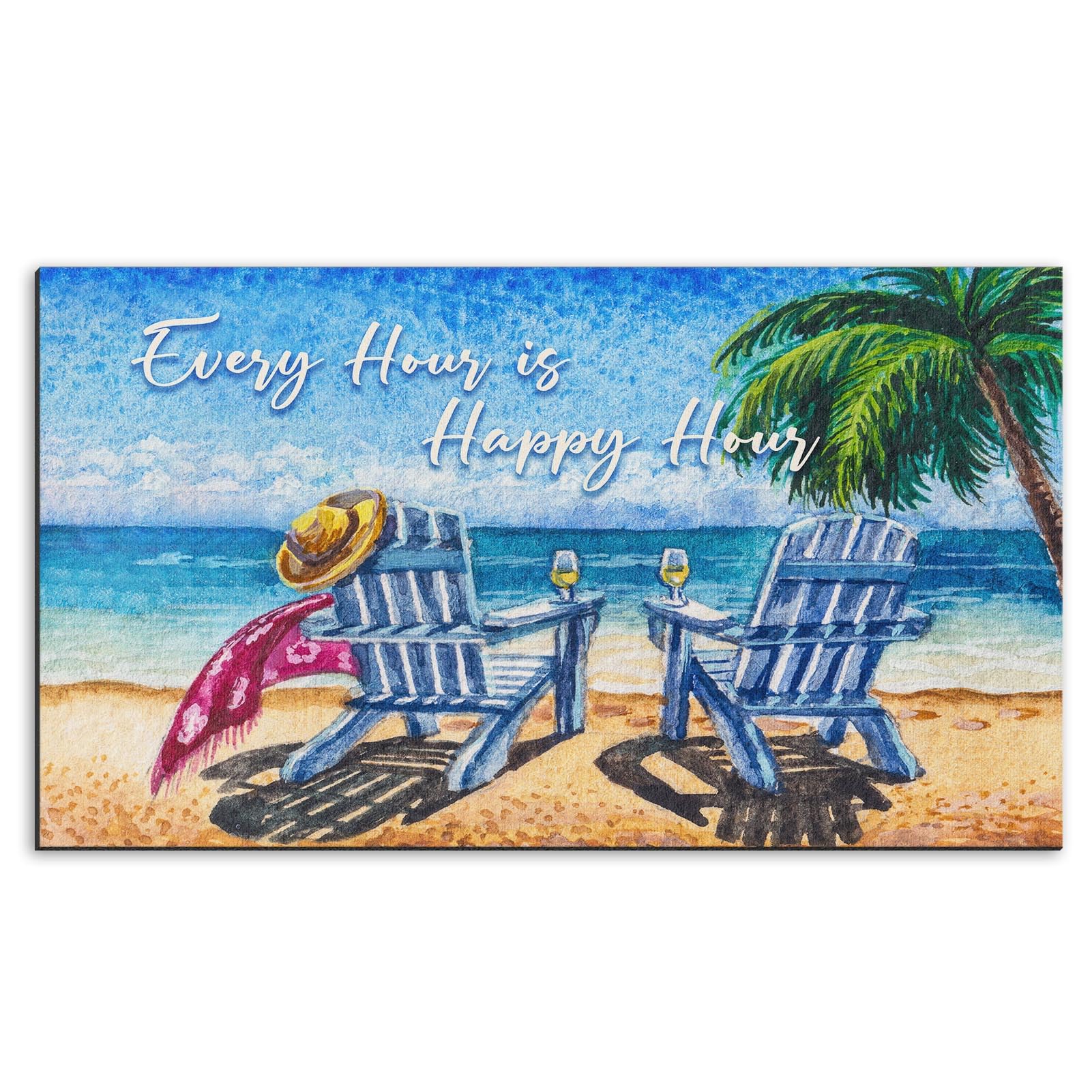 Arttown Beach Shore Tropical Door Mat, 17 X 30 Palm Tree Summer Painting Welcome Doormat Decorative Home Floor Mat, Non Slip Rub