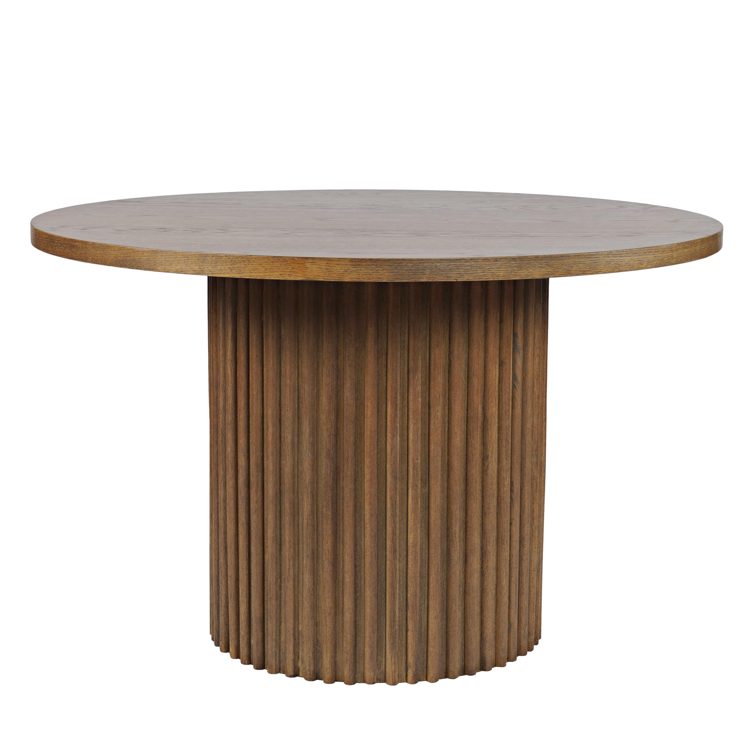 Jofran Auden Round Mid-Century Modern Fluted Pedestal Base Dining Table,Chestnut,60'