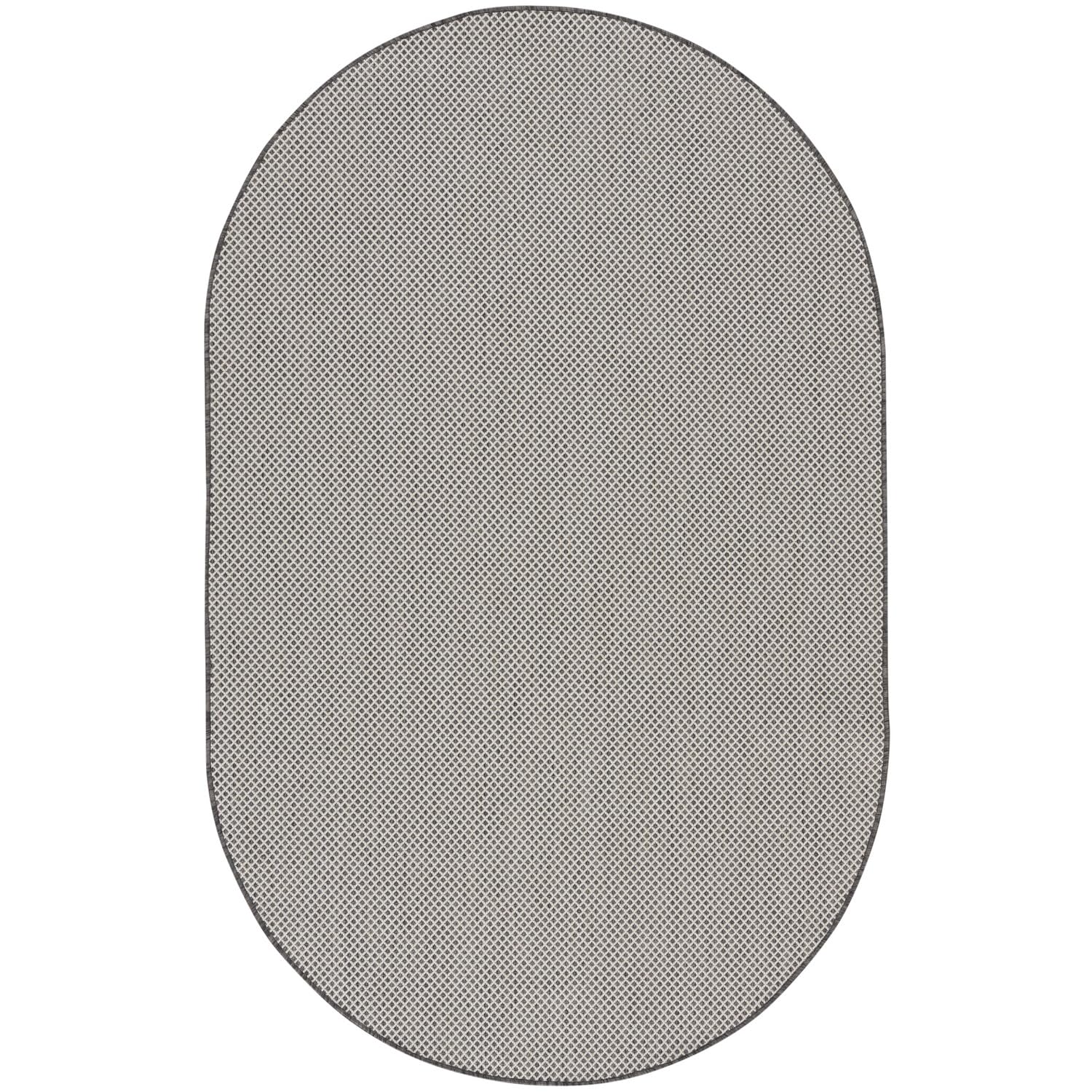 Nourison Courtyard Indoor/Outdoor Ivory/Charcoal 5' X 8' Oval Area Rug, Easy Cleaning, Non Shedding, Bed Room, Living Room, Dini