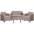 Flash Furniture Seneca 4 Piece Outdoor Faux Rattan Chair, Loveseat And Table Set In Seneca Light Gray