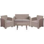 Flash Furniture Seneca 4 Piece Outdoor Faux Rattan Chair, Loveseat And Table Set In Seneca Light Gray
