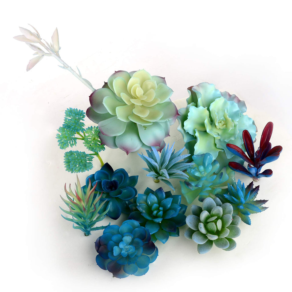13Pcs Assorted Blue Artificial Succulent Plants Faux Fake Succulents Textured Cactus Stems Cacti Aloe Succulent In Different Art