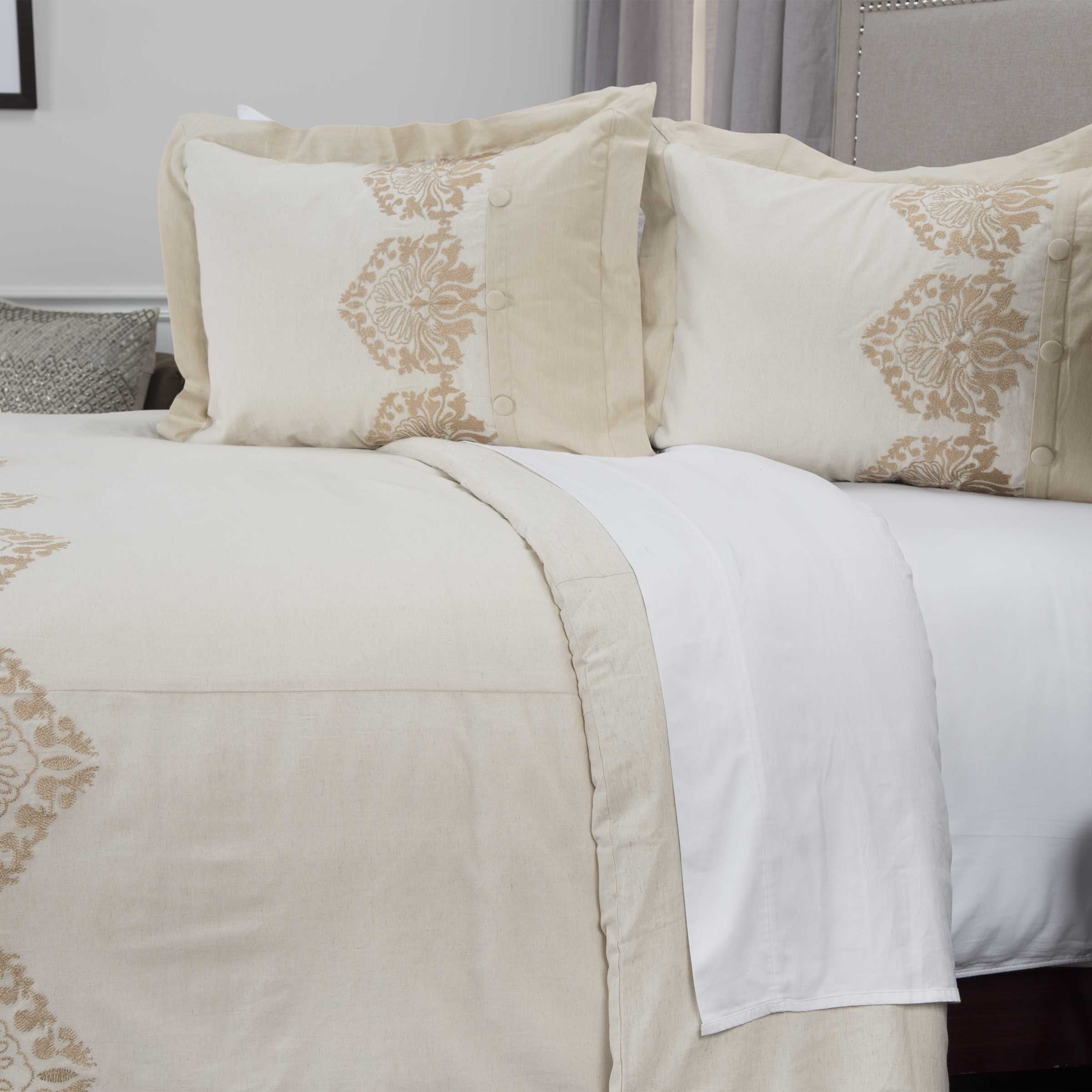 Rizzy Home | BT4468 | Duvet | 98&quot;x98&quot; Brown/Neutral/Metallic Solid With Floral Motif