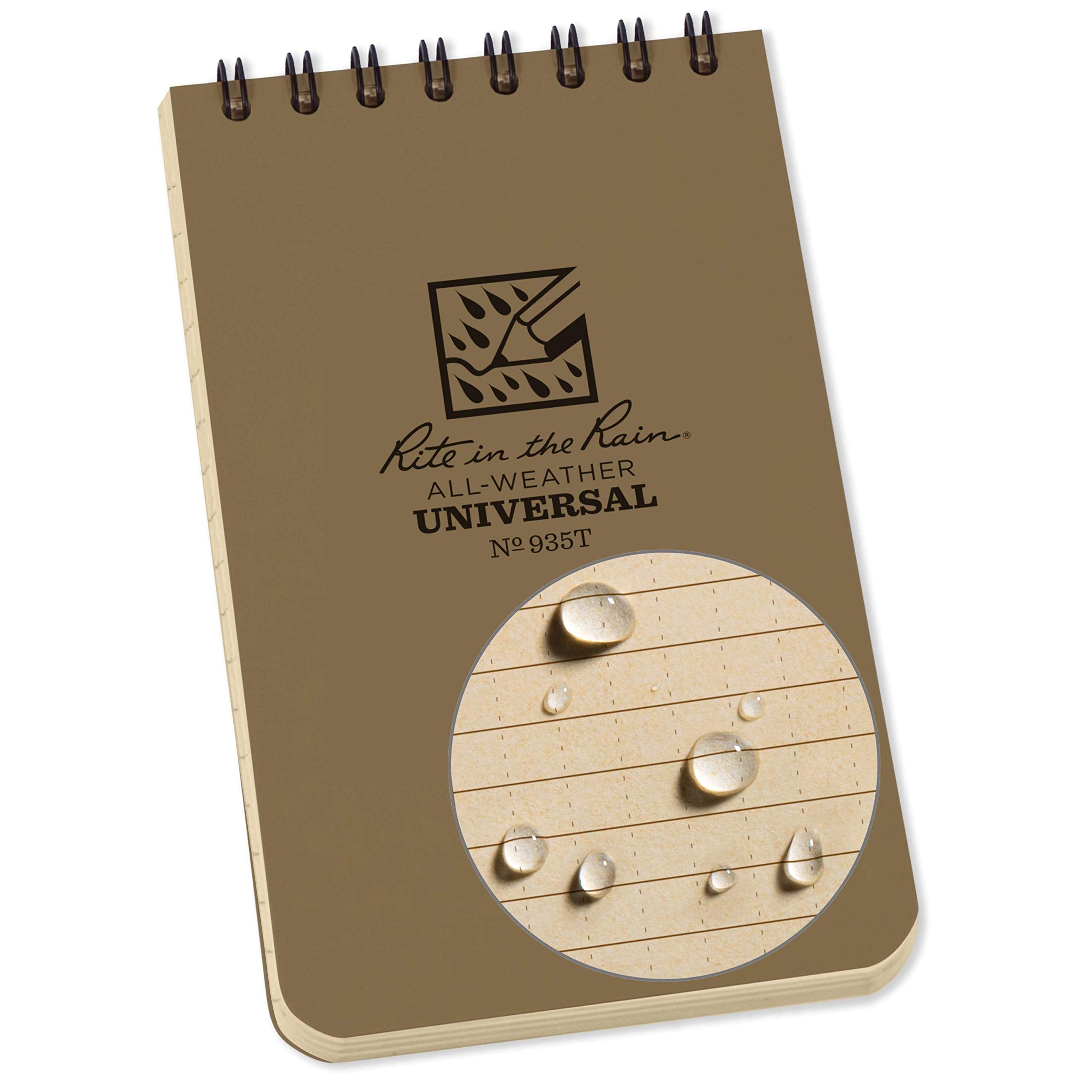 Rite In The Rain Weatherproof Top Spiral Notebook, 3' X 5', Tan Cover, Universal Pattern (No. 935T)