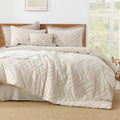 Litanika Comforter Oversized King Size Set Beige, 3 Pieces Chevron Tufted Quilt Bedding Comforter Sets, Fluffy Bed Set