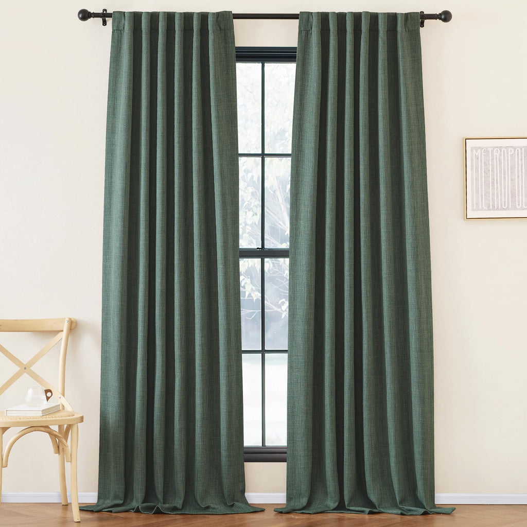 Nicetown Room Darkening Faux Linen Greyish Green Curtains 108 Inches Long, Pinch Pleated Light Blocking Noise Reducing Thermal I