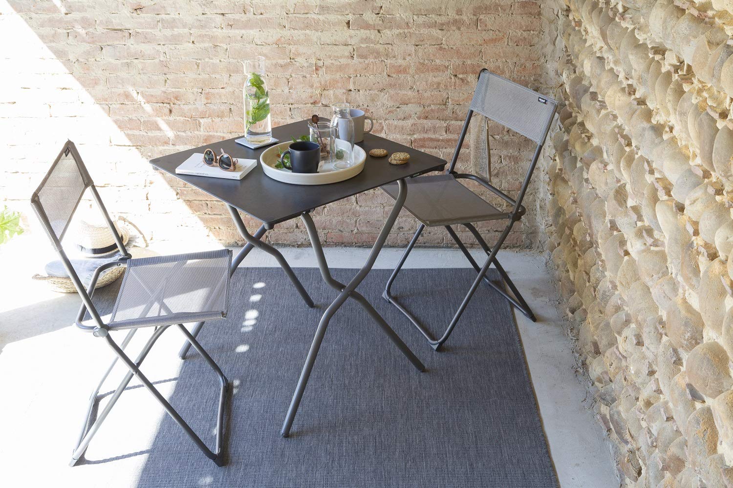 HomeRoots Frame: Powder Coated Finish (100% Polyester Powder Folding Chair - Set of 2 - Basalt Steel Frame - Terre Fabric