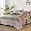 Boho Quilt Queen Size, Colorful Bohemian Bedspread Queen Size Set With 2 Pillow Shams, Lightweight Summer Soft Microfiber Green