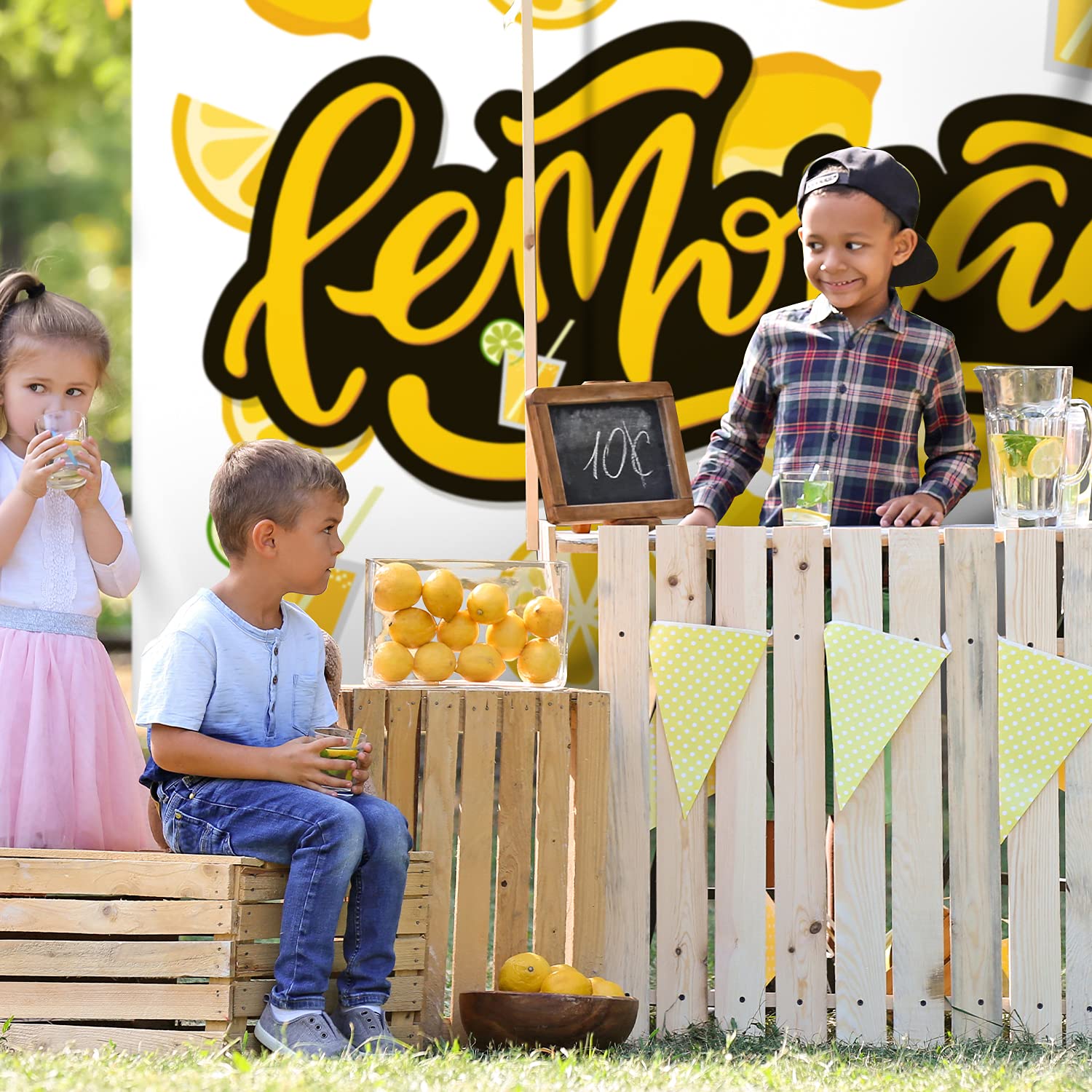 Lemonade Backdrop Banner Decor White - Lemon Party Theme Decorations For Lemonade Stand Birthday Supplies,Yellow