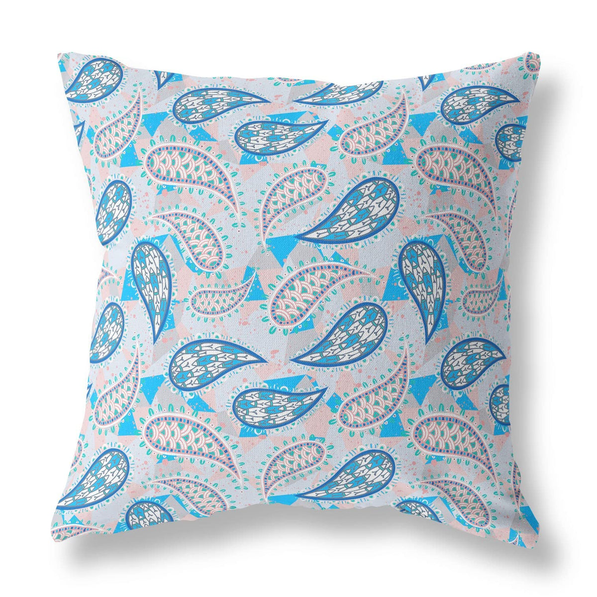 HomeRoots Dark Blue Broadcloth 26â€ Blue Peach Boho Paisley Indoor Outdoor Throw Pillow