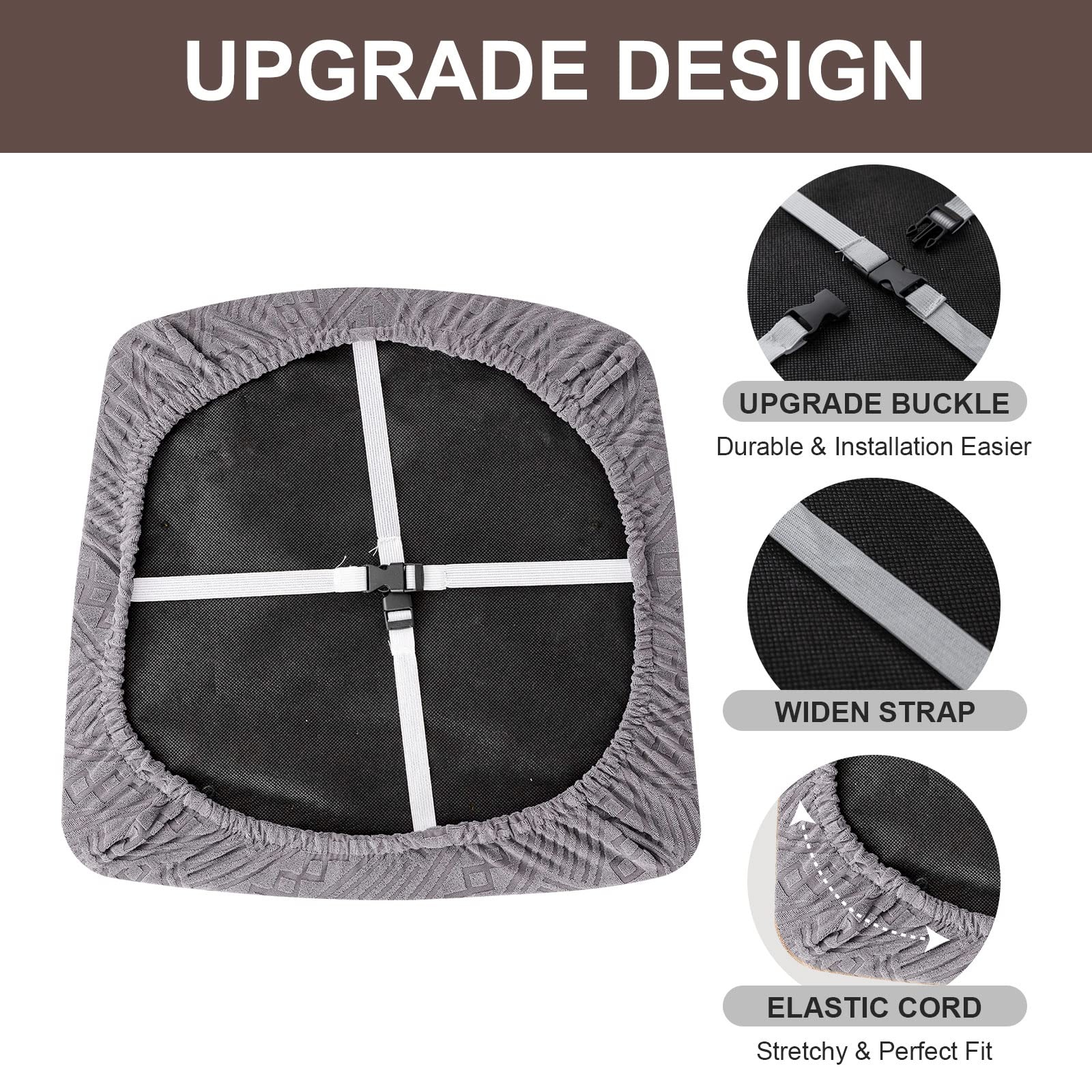 Genina Chair Seat Covers Waterproof Dining Room Chair Covers 4 Pack Stretch Seat Covers For Dinning Room Chair Protector Slipcover For Kitchen, Hotel (4, Pattern1-Light Gray)