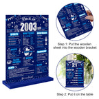 Eiurteao 21Th Birthday Decorations Back In 2003 Table Sign For Boys, Blue Silver 21 Birthday Two-Sided Wooden Table Poster With