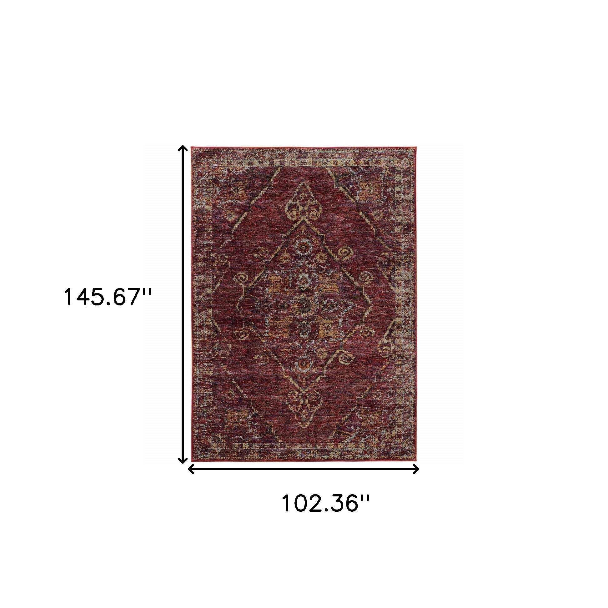 HomeRoots 510047 9 x 12 ft. Red & Gold Oriental Power Loom Stain Resistant Rectangle Area Rug