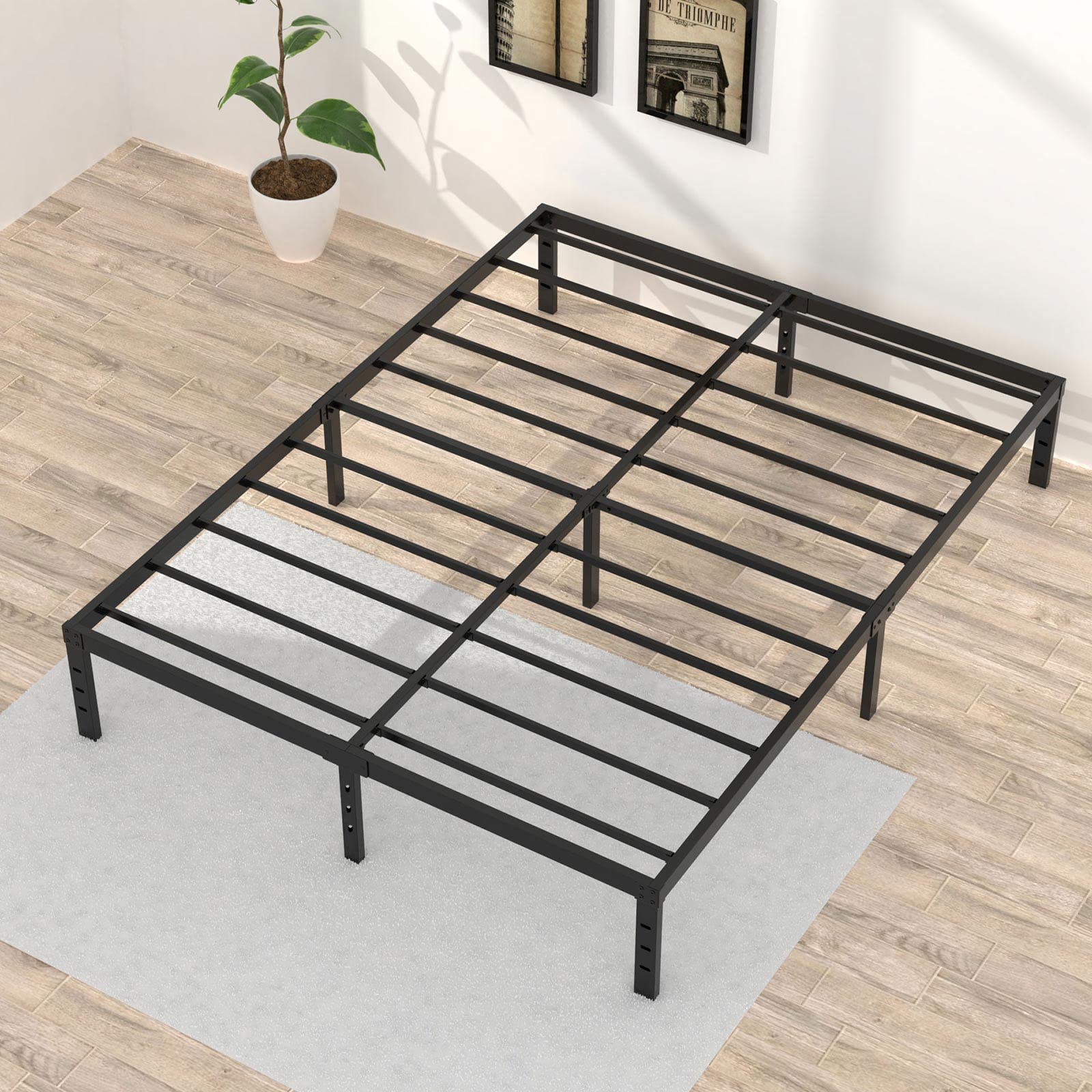 Upcanso Full Bed Frame No Box Spring Needed, 14 Inch Heavy Duty Metal Platform Bed Frame Full Size With Storage, 2500Lbs Steel Slats Support, Easy Assembly, Black
