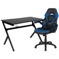 Flash Furniture Optis Black Gaming Desk and Blue and Black Racing Chair Set with Cup Holder, Headphone Hook & 2 Wire Management Holes