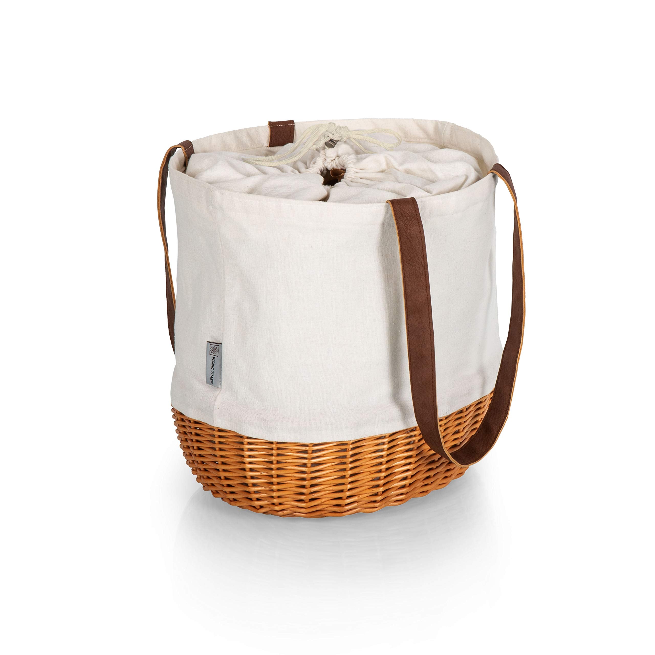 Picnic Time - A Picnic Time Brand Coronado Canvas And Willow Basket Tote, (Beige Canvas)