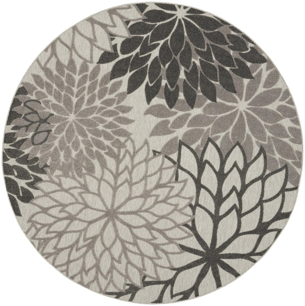 Nourison Aloha Indoor/Outdoor Floral Silver Grey 7'10' X Round Area Rug, (8' Round)