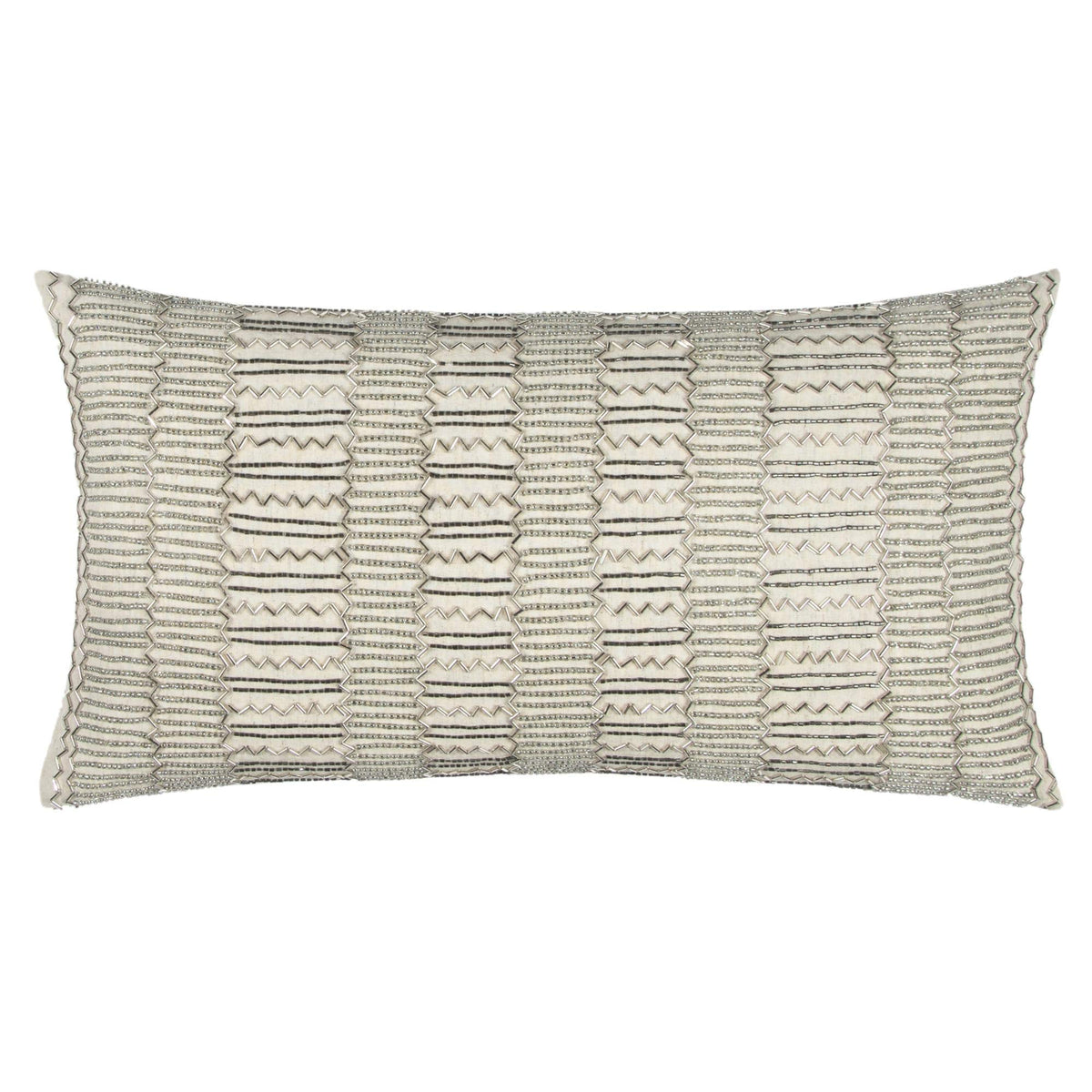 Rizzy Home | T12369 | Down Fill Decorative Pillow | 11&quot;x21&quot; White/Gray/Metallic