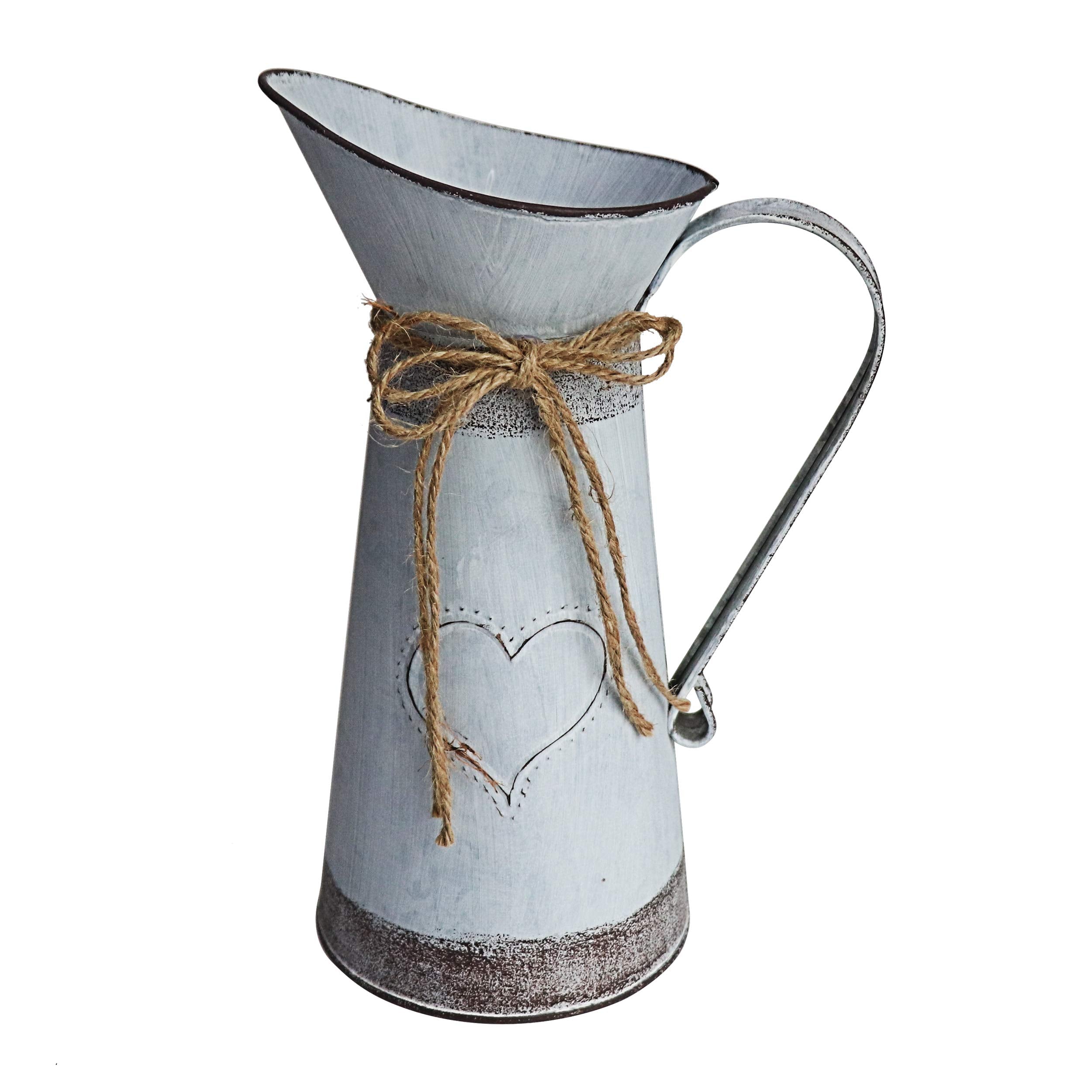 MISIXILE Vintage Metal Galvanized vases Rustic Milk Jug Vase with Heart-Shaped,Small Farmhouse Decor for Kitchen, Bathroom,Livin
