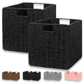 Vagusicc Storage Basket, Set of 2 Hand-Woven Paper Rope Wicker Baskets, Foldable Storage Bins, Large Wicker Storage Square Baske