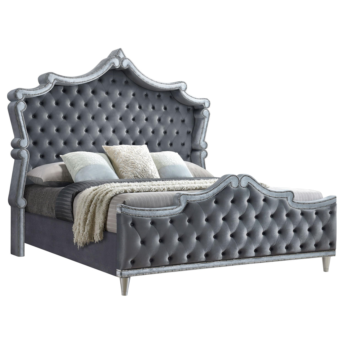 Coaster Home Furnishings Antonella Upholstered Tufted Bed Grey, Queen