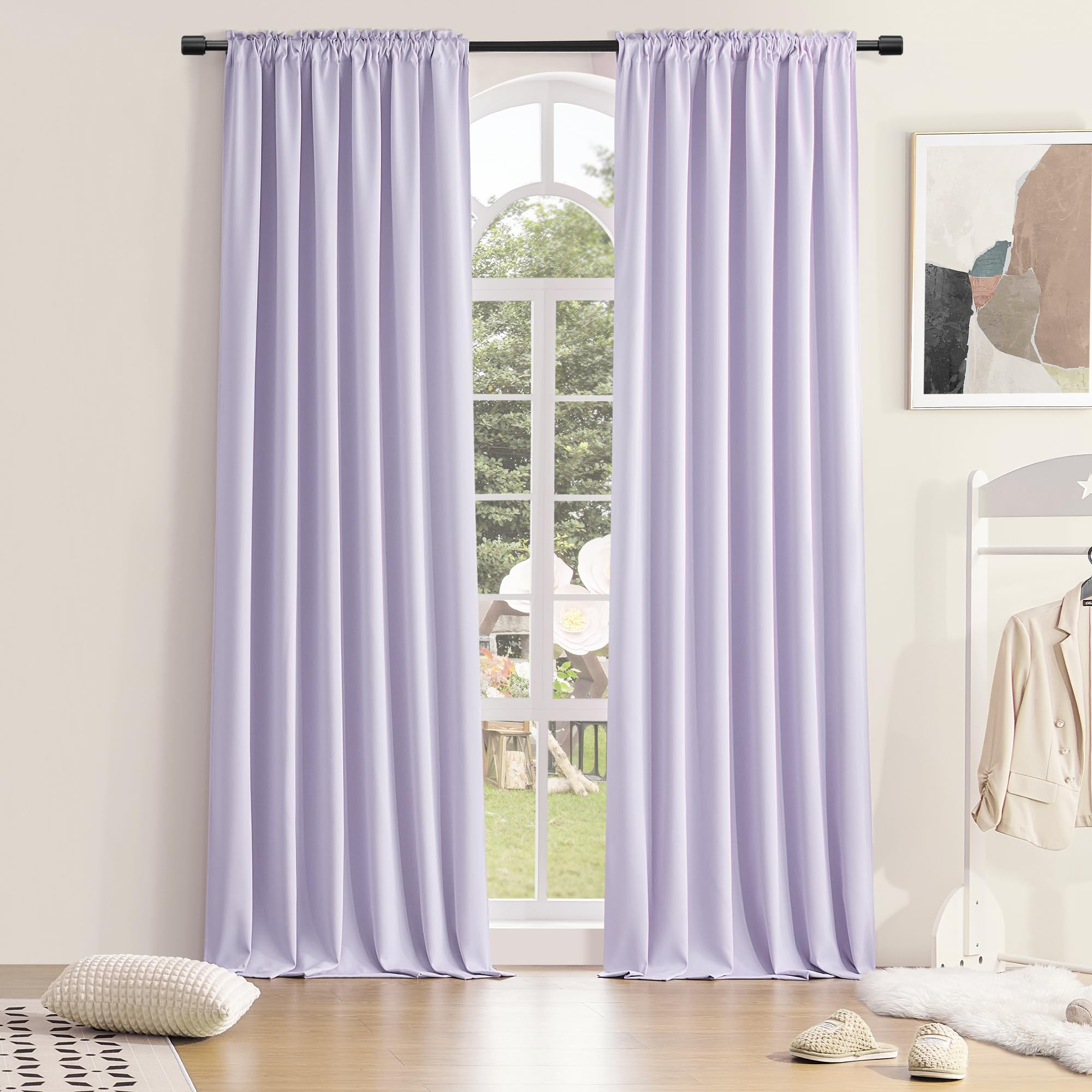 Donren 96 Inches Long 2 Panels Blackout Curtain Panels For Bedroom - Rod Pocket Thermal Insulated Drapes For Living Room(Lavende