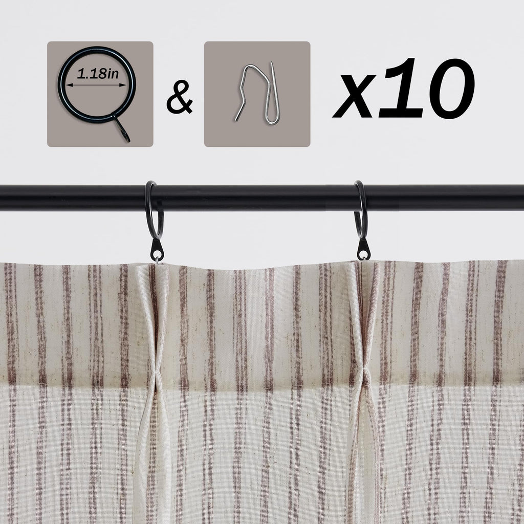 Limon Home 40 Inch Curtains For Small Window,Taupe Striped Pinch Pleat Farmhouse Kitchen Curtains Design,2 Panels Striated Taupe