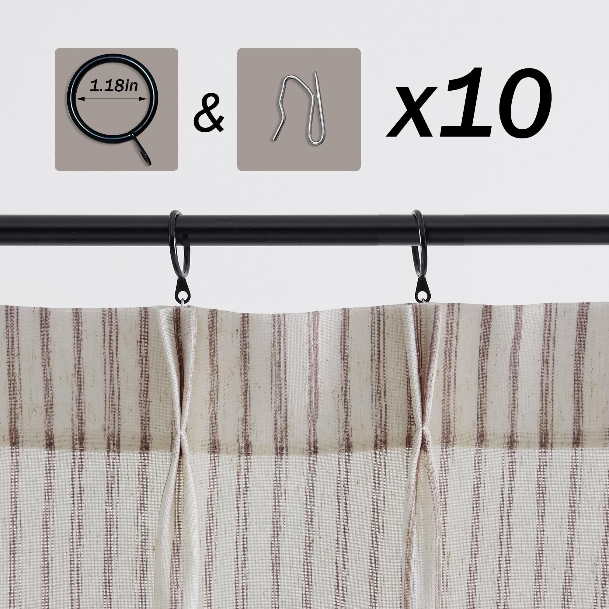Limon Home 40 Inch Curtains For Small Window,Taupe Striped Pinch Pleat Farmhouse Kitchen Curtains Design,2 Panels Striated Taupe