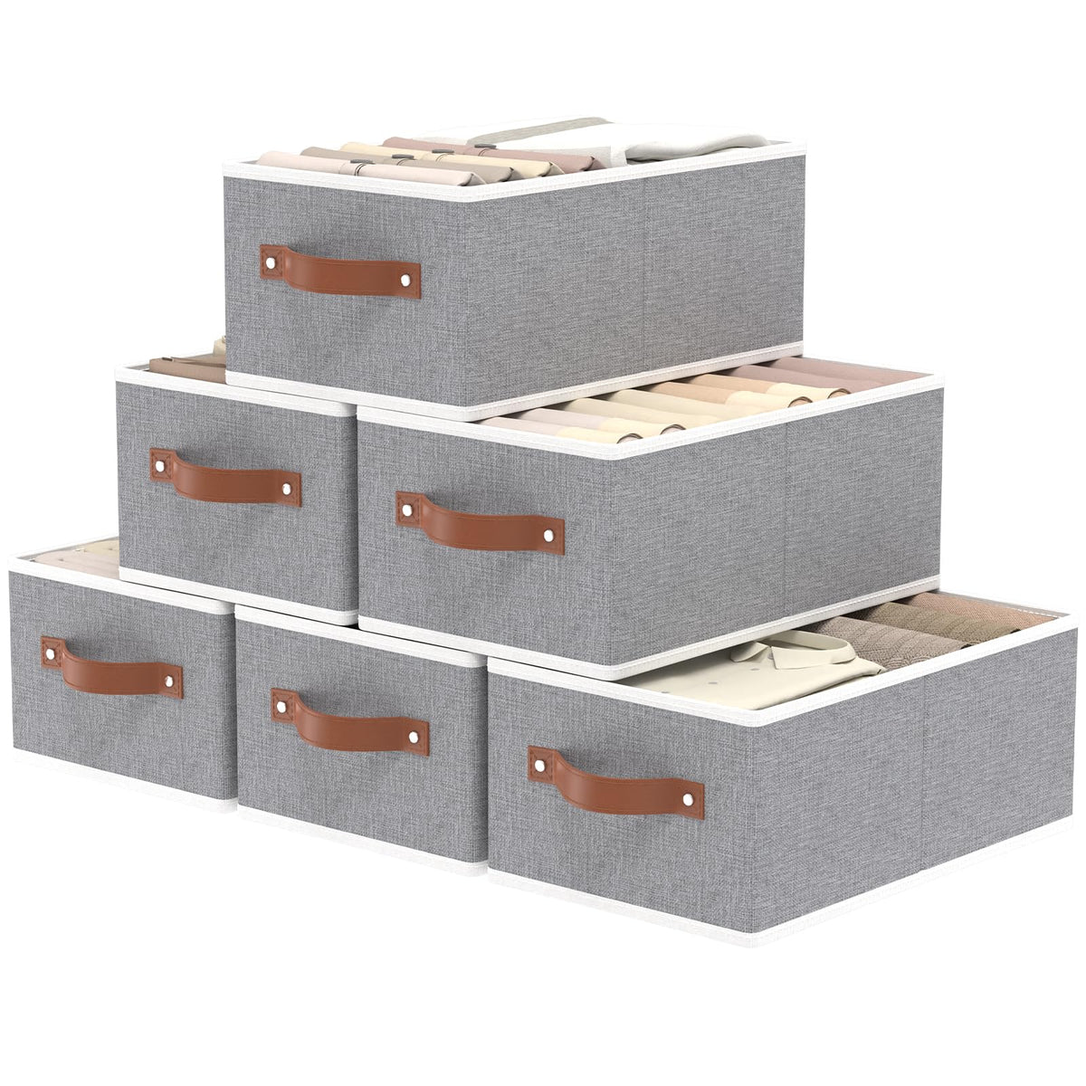 OUTBROS 6 Pack Storage Bins, Drawer Organizers, Grey,16.1x 6.5x9.8inch